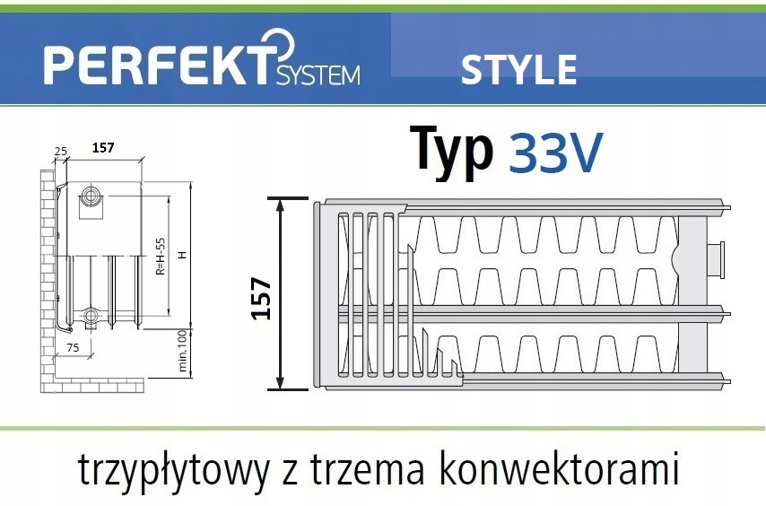 GRZEJNIK PERFEKT STYLE CV33 600x1400 Typ PLAN V 33 Lewy