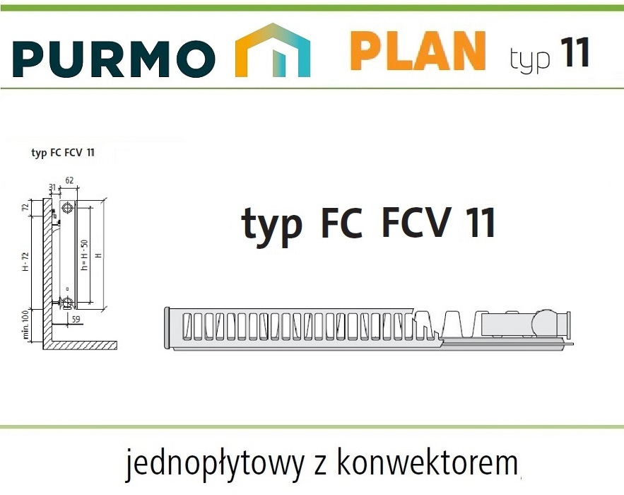 PURMO PLAN PŁASKI FCV11 300x500 V 11 DOLNY Lewy