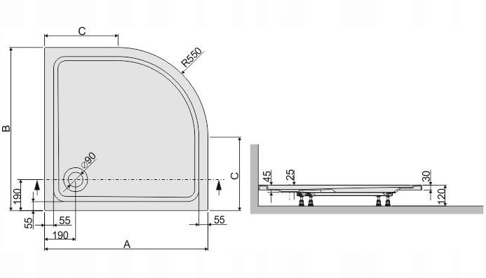 Brodzik akryl półokrągły SANPLAST Free Line BP/FREE 80x80x2,5+STB biały