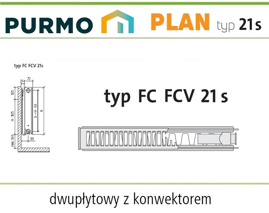 PURMO PLAN PŁASKI FC21 900x400 C 21 BOCZNY