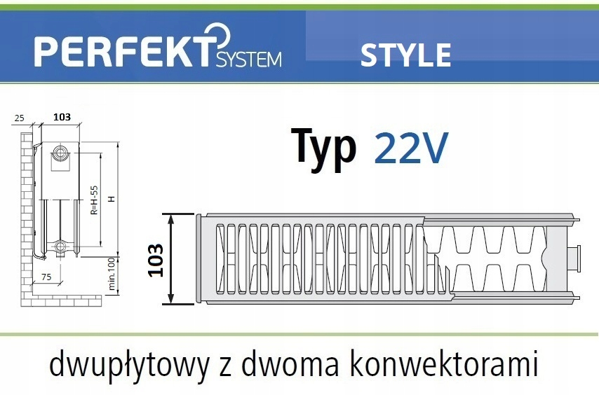 GRZEJNIK PERFEKT STYLE CV22 300x400 Typ PLAN V 22 Prawy