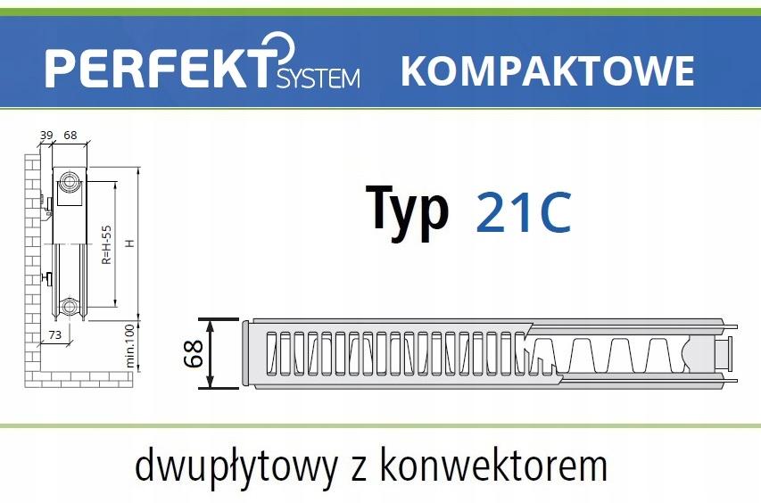 Polski grzejnik stalowy płytowy PERFEKT SYSTEM C21 300x400 C 21 Boczny 48h