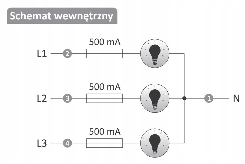Lampka kontrolna zasilania z zabezpieczeniem LK-BZ-703Y 1/3S 3X230V 3xLED Ż