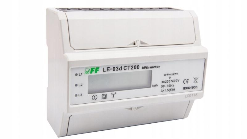 Licznik energii elektrycznej LE-03d CT-200 - trójfaz., wyświetlacz LCD, kl.