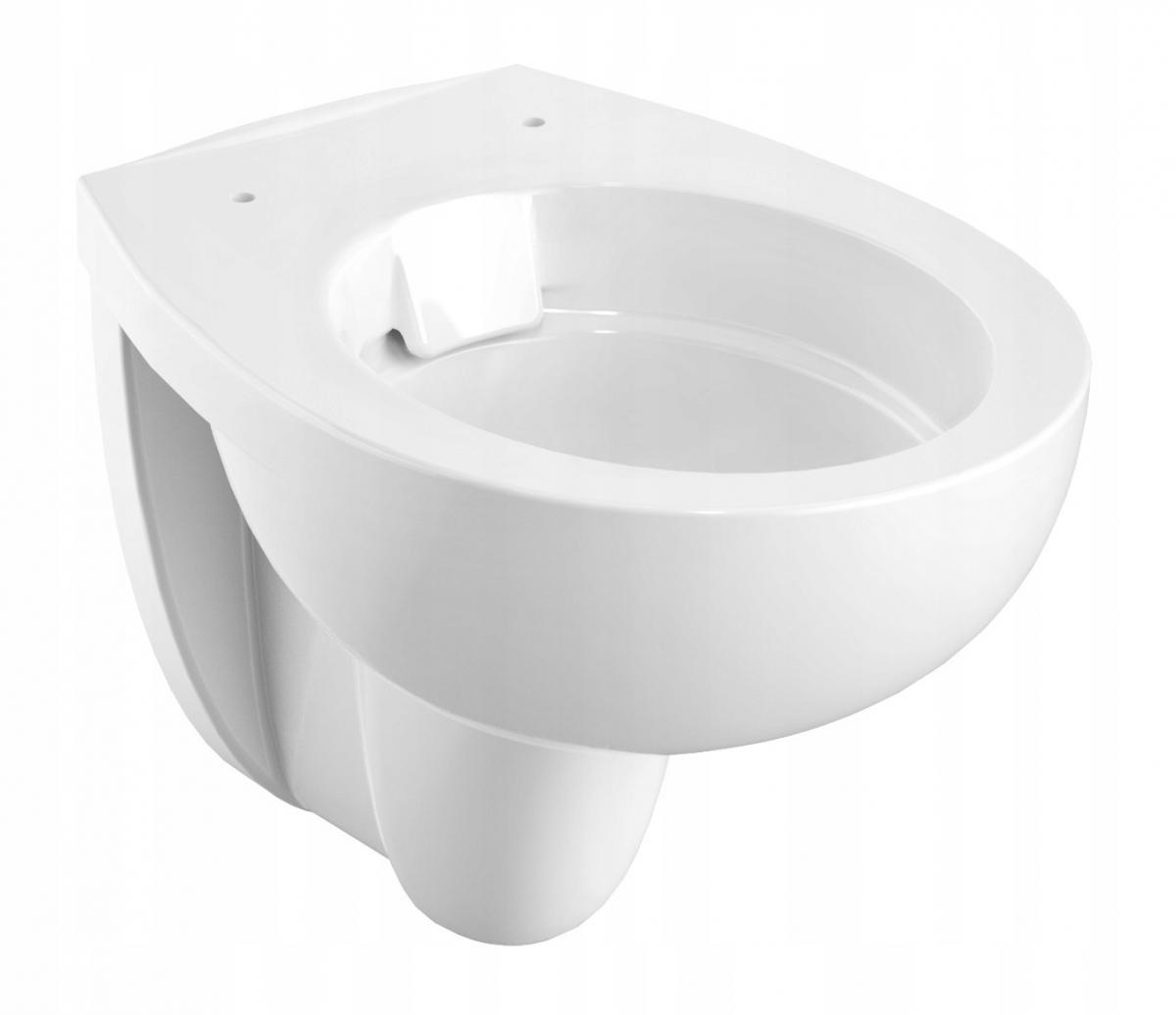 Miska wisząca WC Rekord ustępowa lejowa, Rimfree, krótka 48 cm (deski tylko