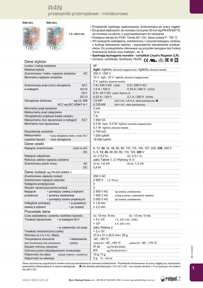 RELPOL Przekaźnik elektromagnetyczny, przemysłowy R4N-2014-23-1024-WT