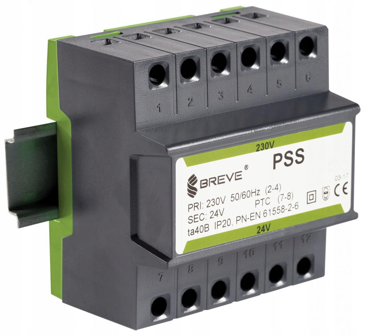 Transformator jednofazowy PSS 50N 230/24V IP30 na szynę DIN TH-35 w obudowi