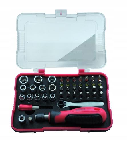 Zestaw wkrętak minigrzechotka nasadki bity PVC box 45cz
