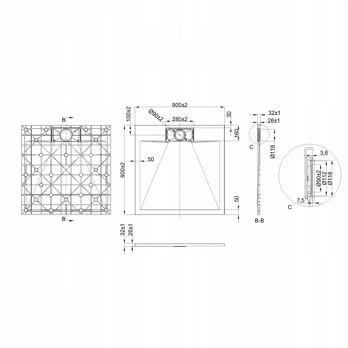 BRODZIK PRYSZNICOWY PROSTOKĄTNY ALVERO INVENA TREND, 80X90 CM CZARNY