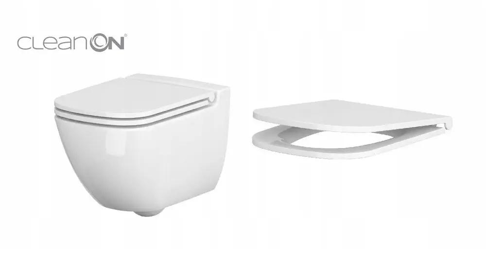 Zestaw 741 Miska zawieszana bezkołnierzowa Caspia New CleanOn, deska duropl