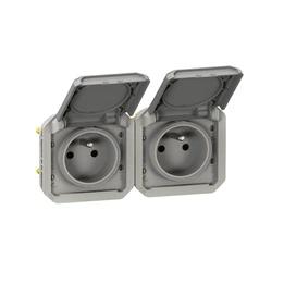 Gniazdo podwójne z uziemieniem 2x2P+Z, poziome, mechanizm 16A-250V~- szare,