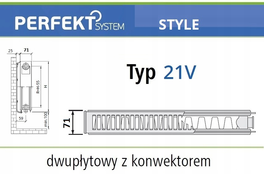 GRZEJNIK PERFEKT STYLE CV21 900x500 Typ PLAN V 21 Lewy