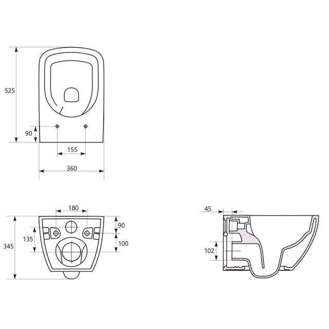 Zestaw C198 miska zawieszana ZEN PRO SQUARE VORTEX , deska Larga slim wra