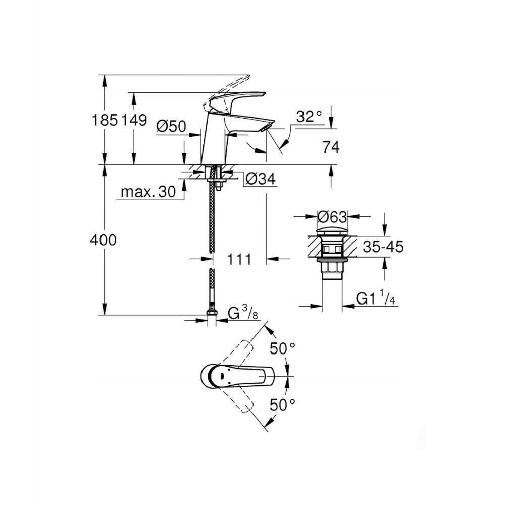 GROHE Bateria umywalkowa Eurosmart jednouchwytowa rozmiar S chrom 48h