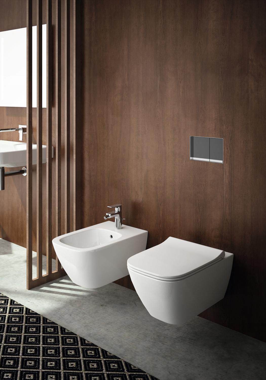 Miska wisząca WC Smyle Square lejowa, B35 cm, H33 cm, T54 cm, ukryte mocowa
