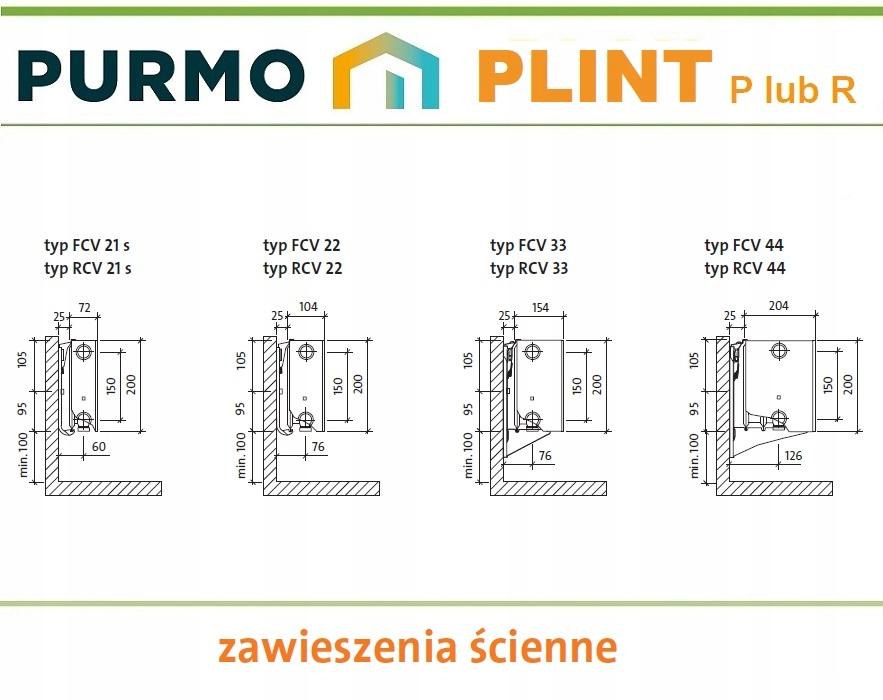 Grzejnik PURMO FCV 44 200x900 PLAN PLINT dolny lewy