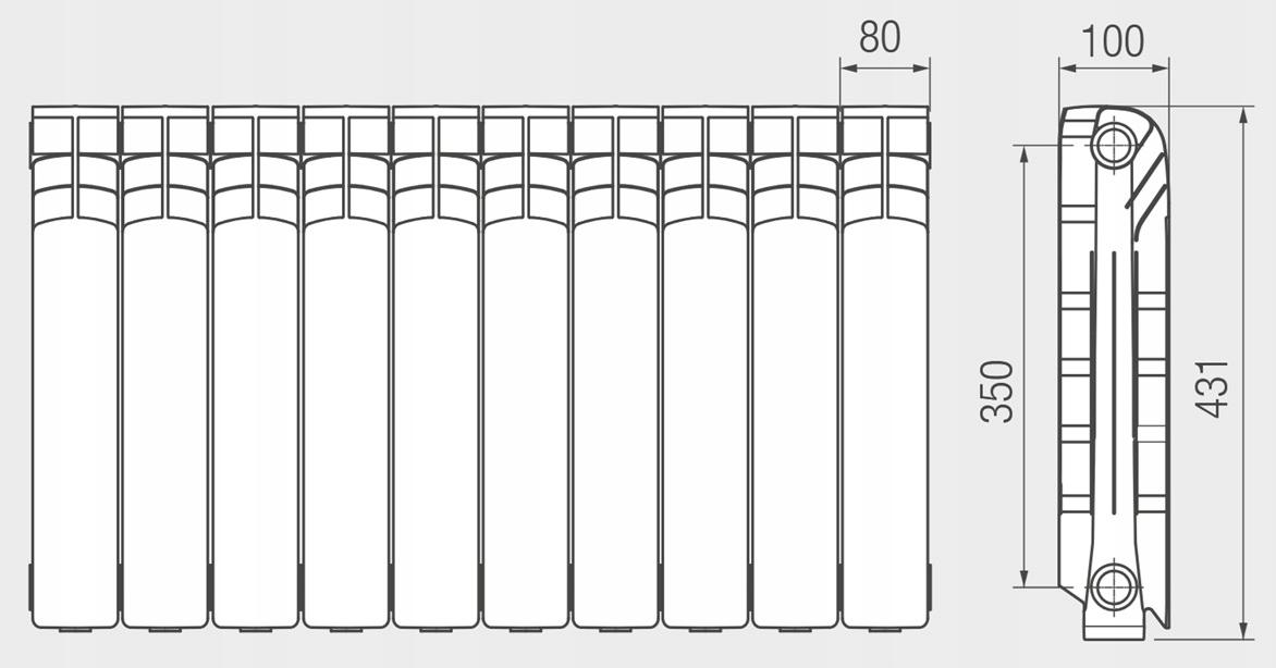 Grzejnik aluminiowy PROTEO 450 (FERROLI), rozstaw przyłączy:350mm, moc grze