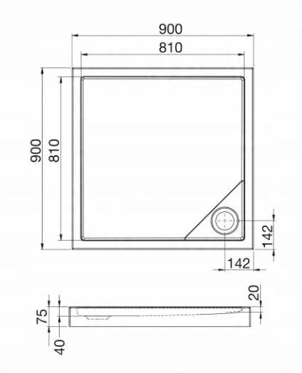 Brodzik ROCAMALAGA SQUARE Brodzik 90x90X7,5 MEDIO bez nóg, bez syfonu