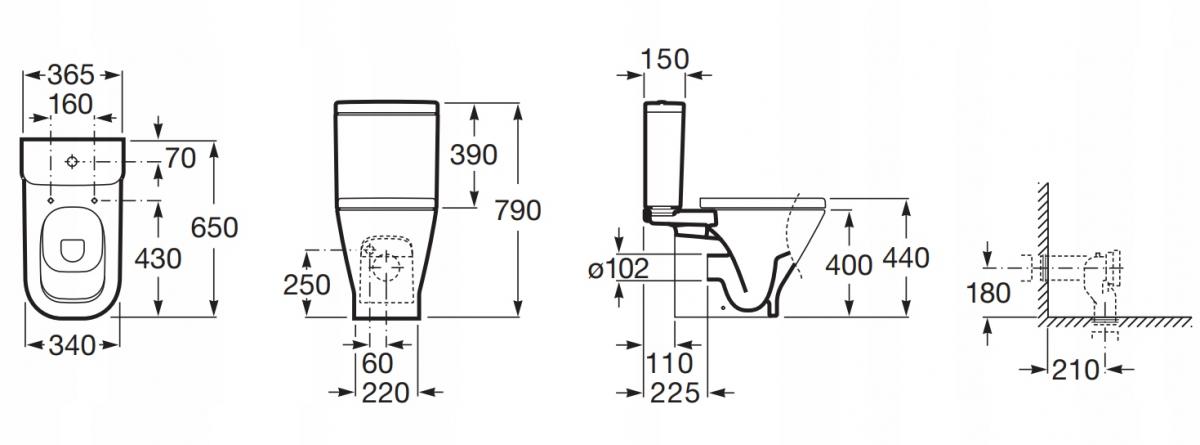 ROCA Zbiornik WC GAP SQUARE 4,5/3L zasilanie boczne
