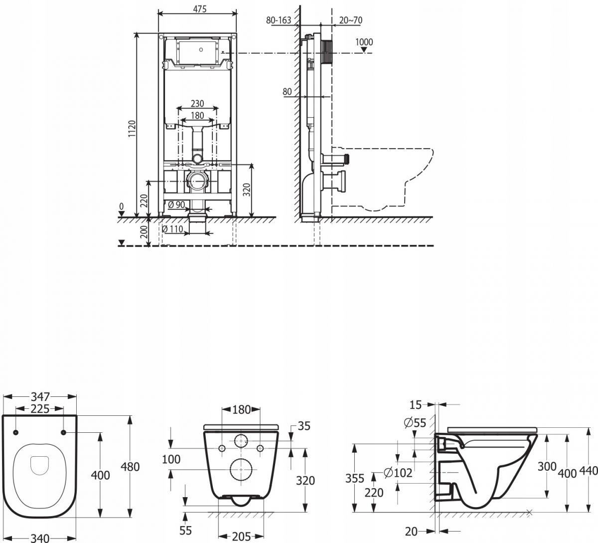 Zestaw stelaż WC Duplo One + miska WC GAP SQUARE COMPACTO Rimless z deską