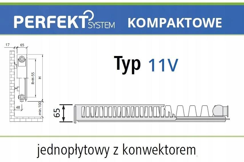 Polski grzejnik stalowy PERFEKT SYSTEM CV11 600x500 V 11 DOLNY Prawy 48h