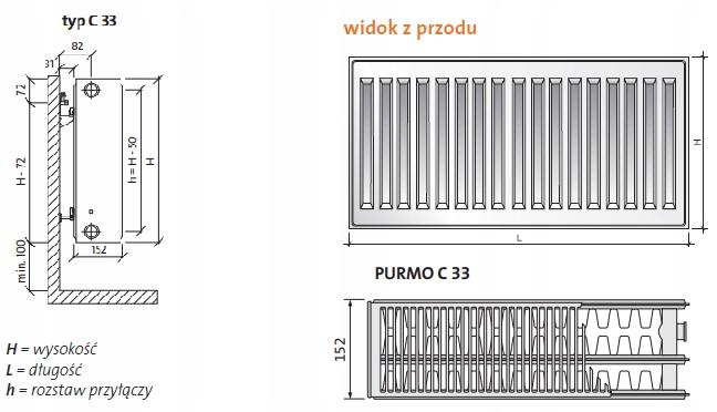 POLSKI Grzejnik stalowy 3 - płytowy PURMO C33 550x700 C 33 BOCZNY 48h