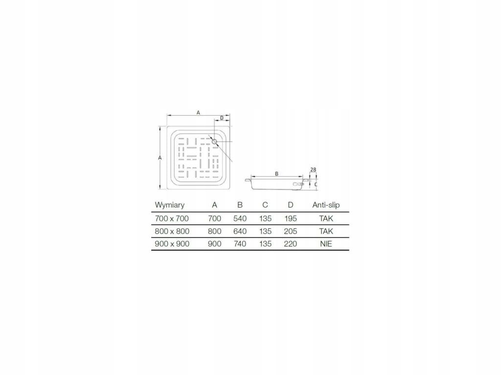 Brodzik stalowy kwadrat 80x80x13.5 cm ROCA SACHA