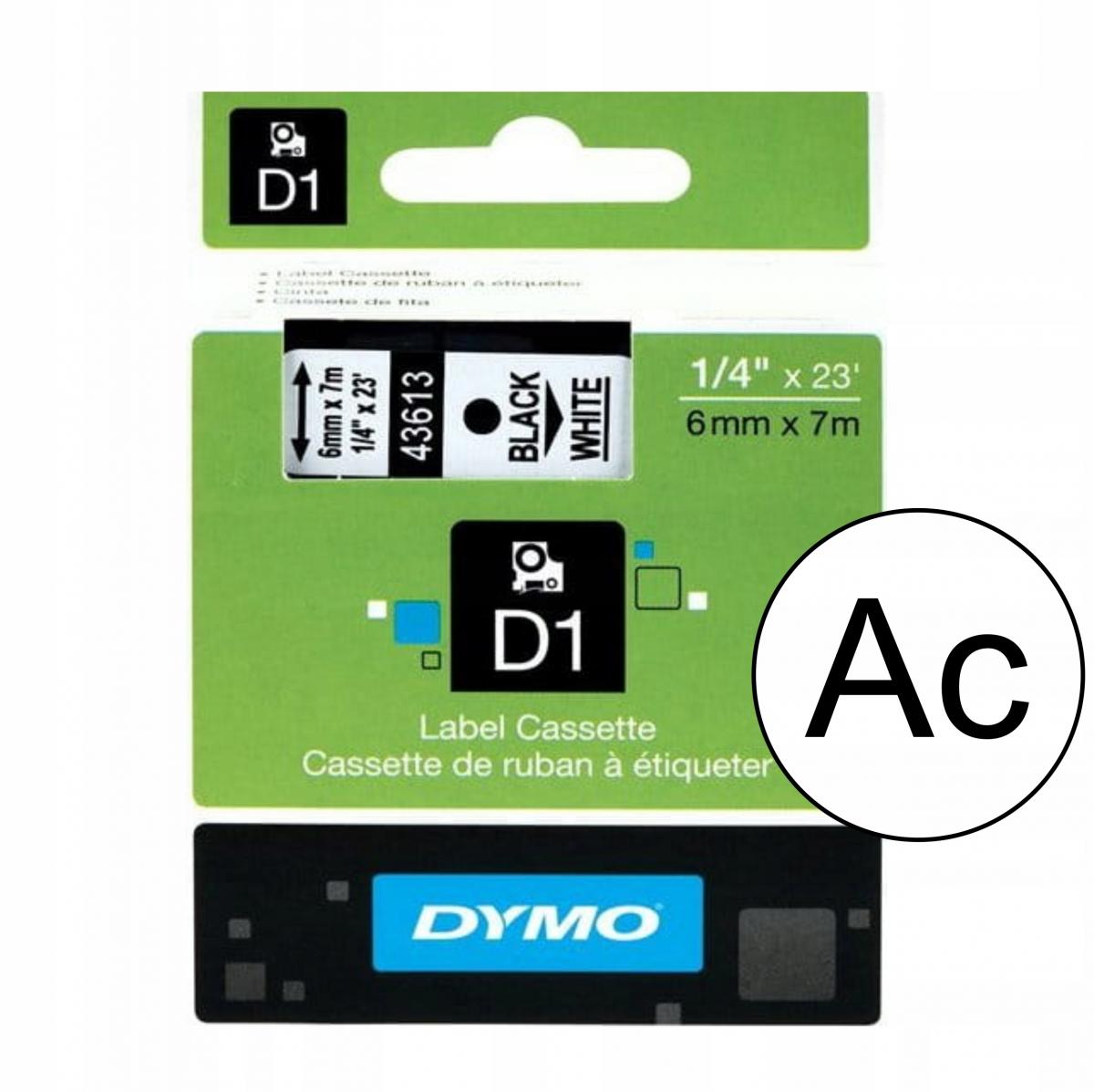 Taśma D1 6mmx7m, czarno-biała