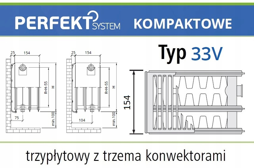 GRZEJNIK PERFEKT CV33 400x3000 V 33 Dolny