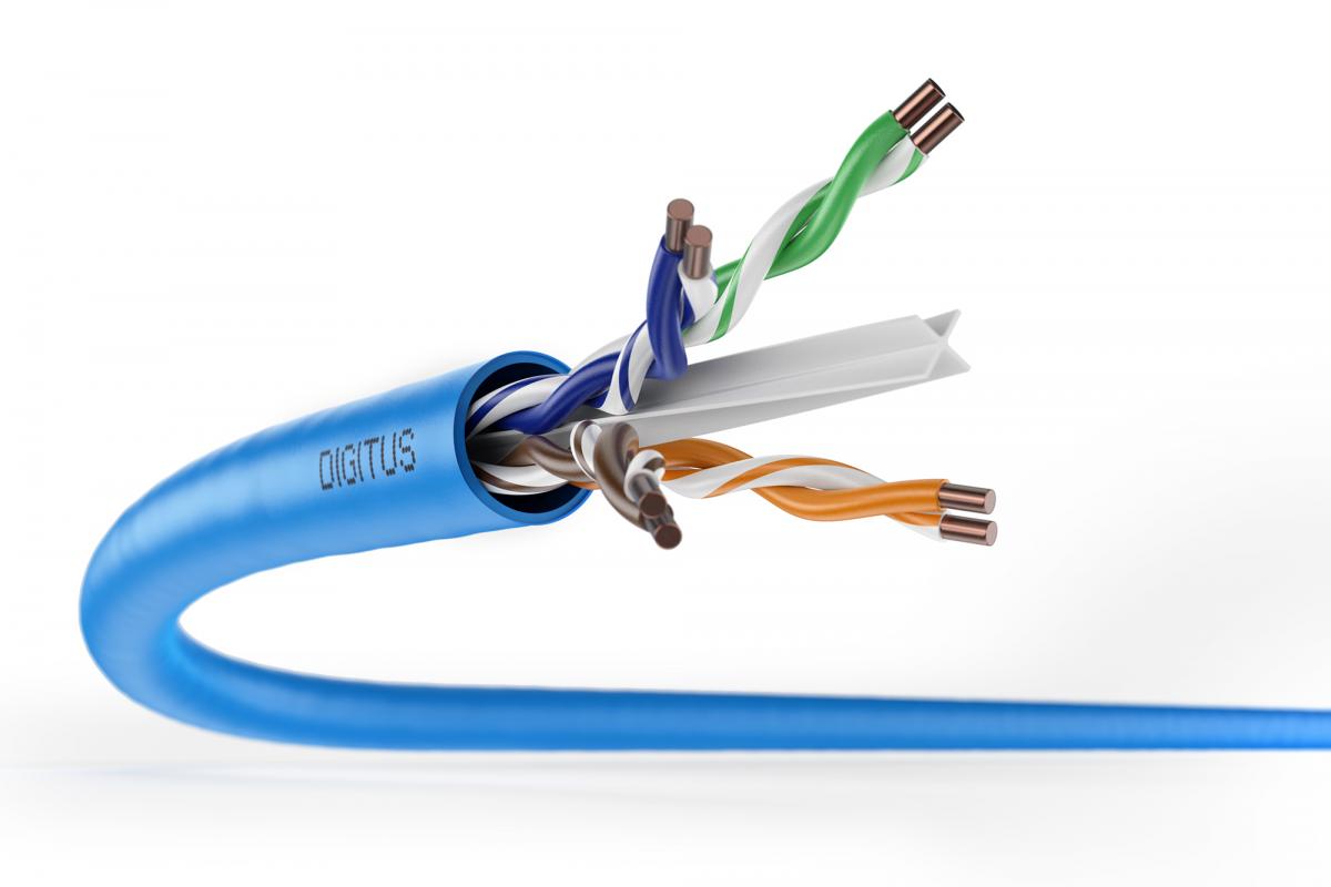 Kabel instalacyjny DIGITUS kat.6A, U/UTP, Dca, AWG 23/1, LSOH, 500m, niebie