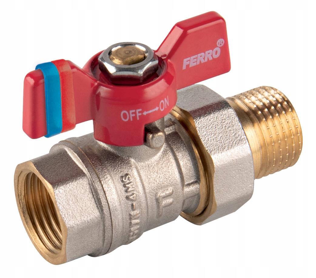 Kurek kulowy nakrętno-wkrętny z motylkiem, ze śrubunkiem, 1