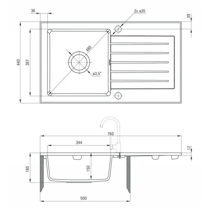 DEANTE Zlewozmywak granitowy 1-komorowy z ociekaczem Zorba, nero