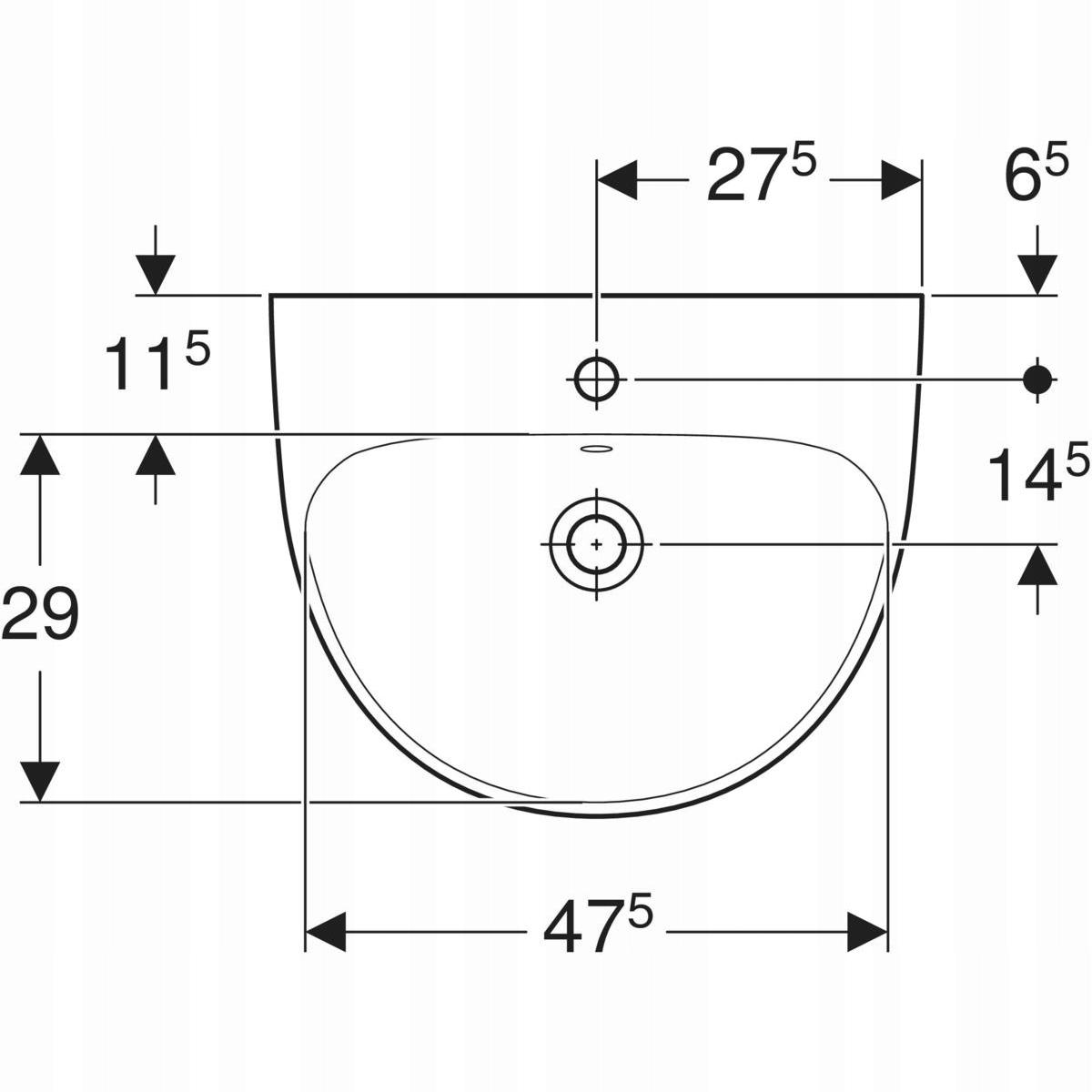 Umywalka Selnova B55 cm, H18 cm, T44 cm, z przelewem, z otworem na baterię