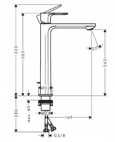 Bateria umywalkowa stojąca HANSGROHE REBRIS S 80 1-uchwyt. 1-otw. chrom