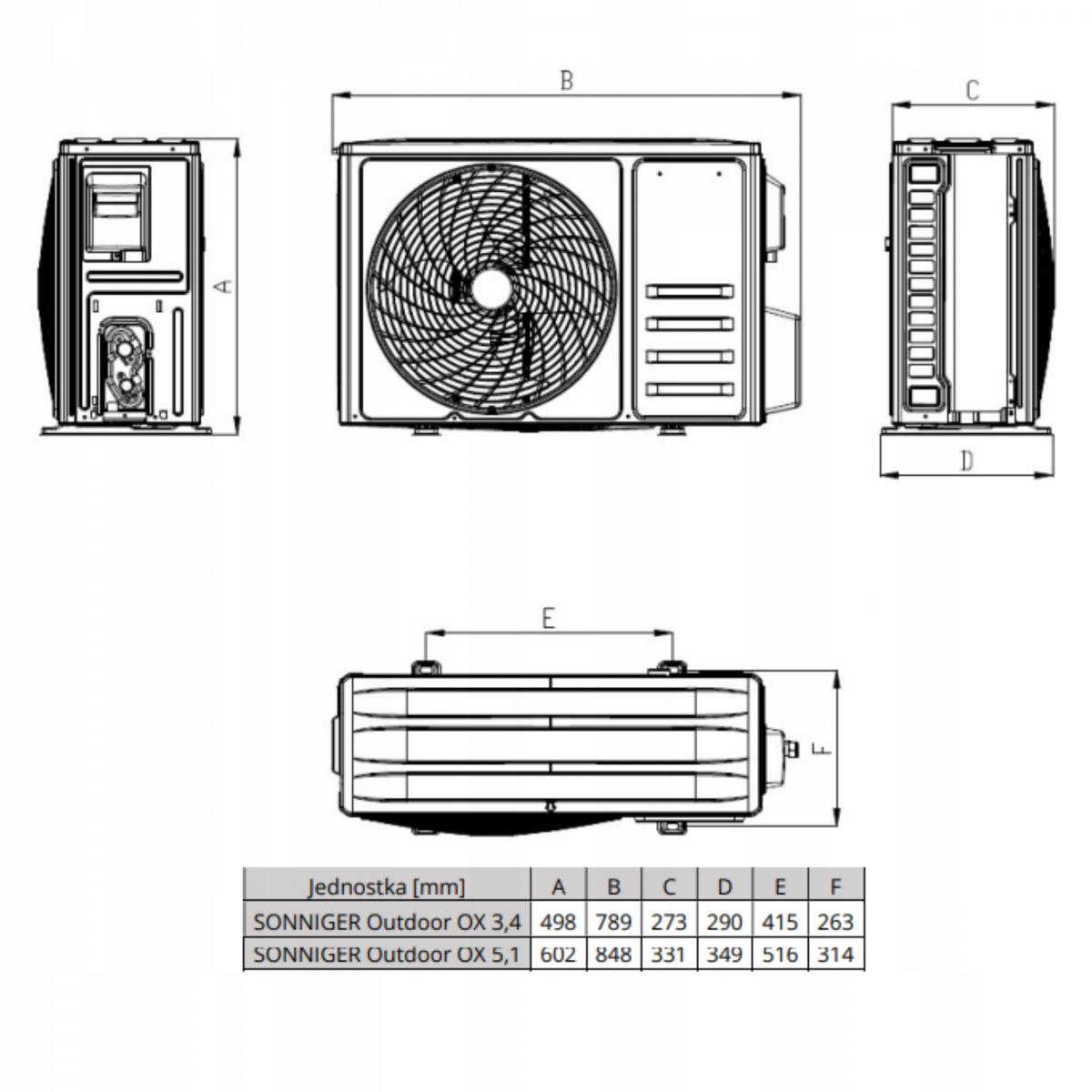 SONNIGER Klimatyzator 3,4 kW jednostka zewnętrzna (Outdoor OX 3.4)