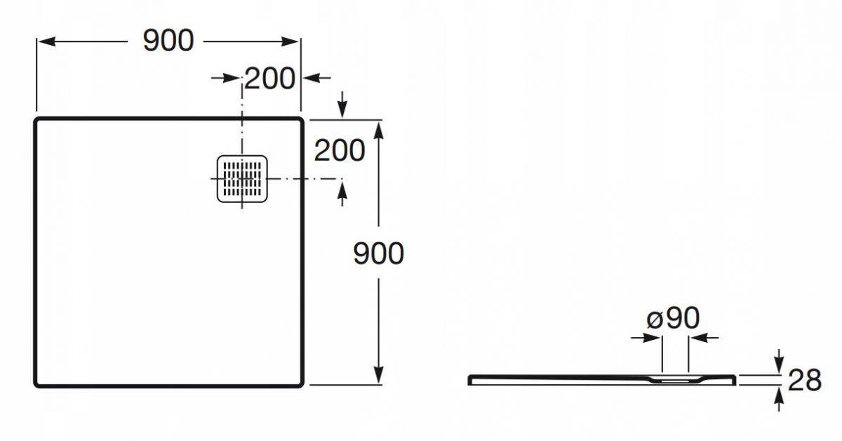 Brodzik prysznicowy kompozyt STONEX kwadrat 90x90x2.8 cm TERRAN syfon