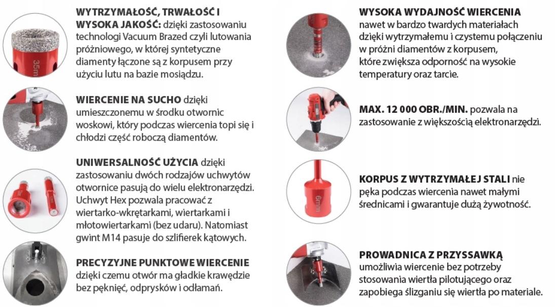 MODECO EXPERT Otwornica diamentowa 6mm HEX max 3200 obr/min
