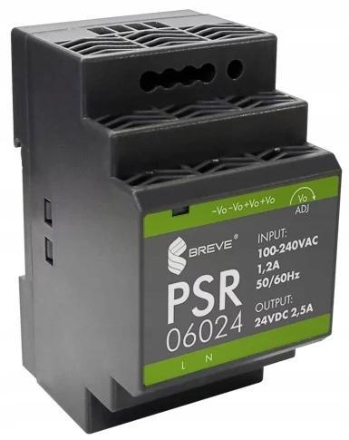 Zasilacz impulsowy PSR 06024 230/ 24VDC 2,5A 60W na szynę DIN, Uzas: 85-264