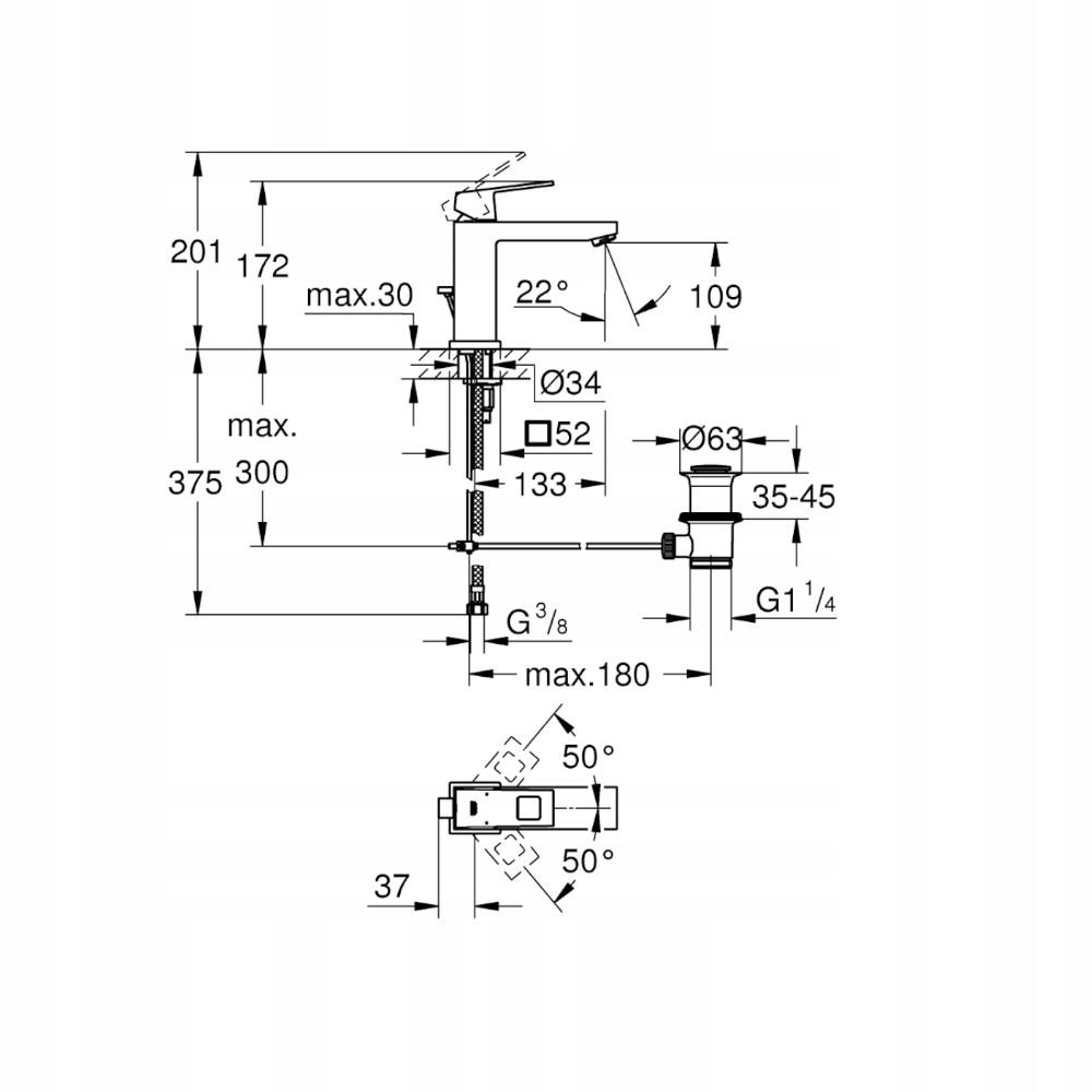 GROHE Bateria umywalkowa EuroCube rozmiar M 23445000 48h