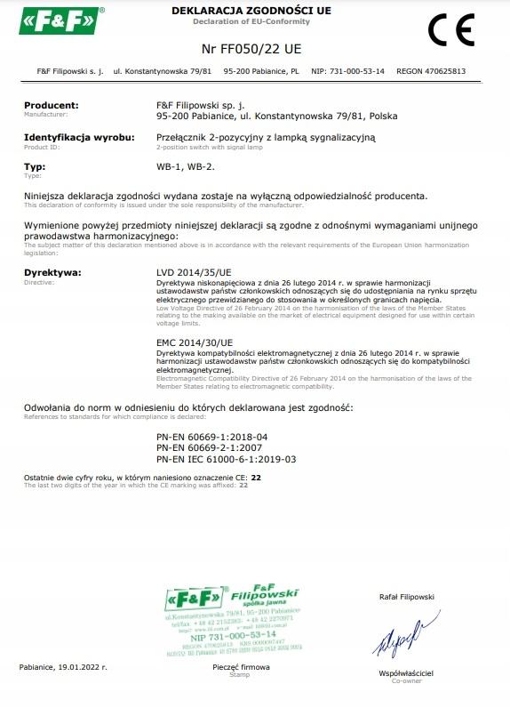 F&F Modułowy przełącznik trójpozycyjny WB-2