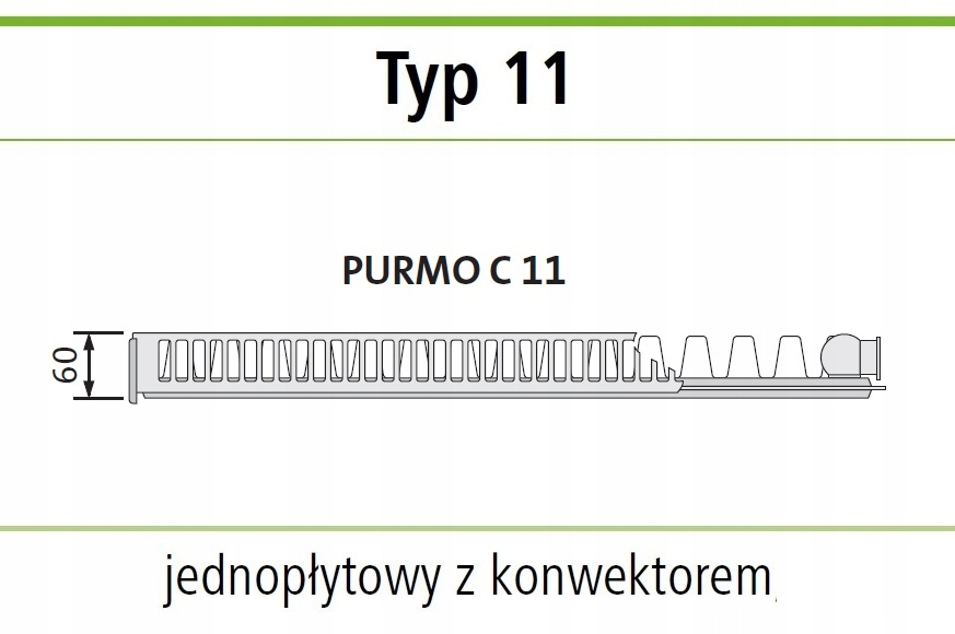 Grzejnik PURMO C 11 600x2000 boczny CZARNY RAL