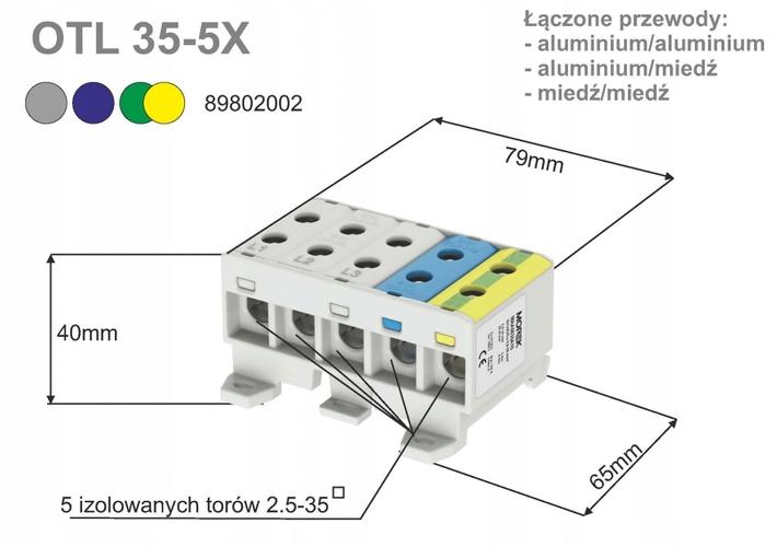 Złączka OTL35-5x szary,niebieski, żó/ziel 5x1xAl/Cu 2,5-35mm2 1000V AC/1500