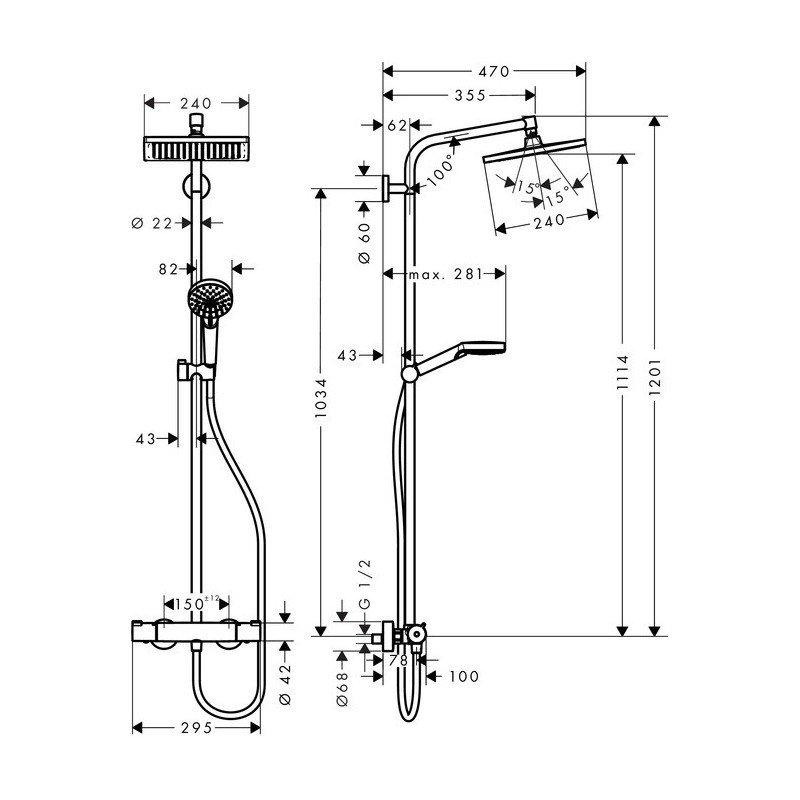 Komplet prysznicowy Hansgrohe Crometta E 240 1jet EcoSmart z termostatem 27