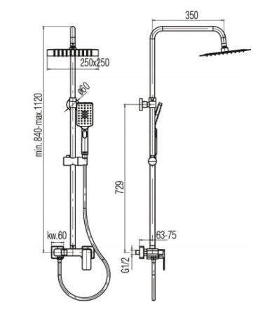 LOFT GOLD Kolumna natryskowa z baterią natryskową