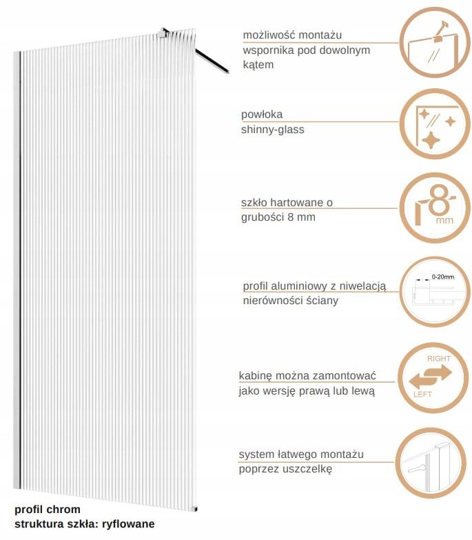 INVENA KABINA WALK-IN II 110X200CM RYFLOWANA 8MM SHINY-GLASS CHROM