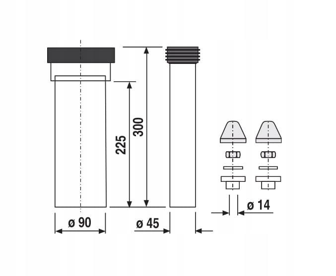 Komplet przyłączeniowy WC 300 mm, DN90, kompletny