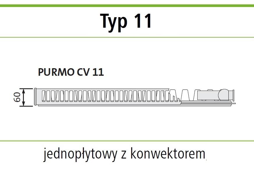Polski grzejnik stalowy PURMO CV11 300x1400 DOLNY LEWY GRAFIT SZARY R 7024