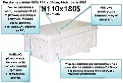 SIMET Puszka instalacyjna naścienna 180x110x61 mm, IP54, biała, N110x180S