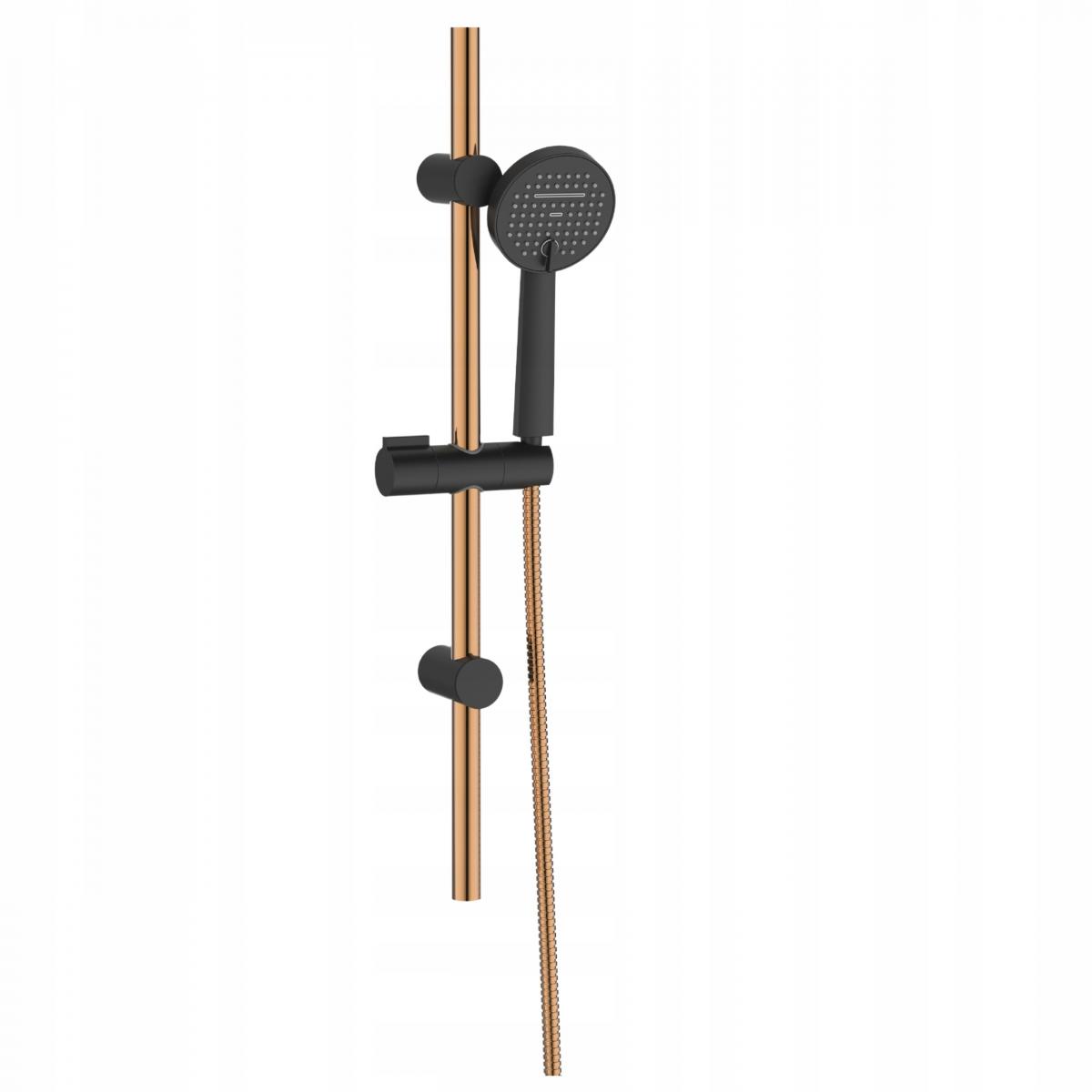 INVENA ZESTAW NATRYSKOWY NA DRĄŻKU MOONLIGHT, CZARNY / ROSE GOLD 2F