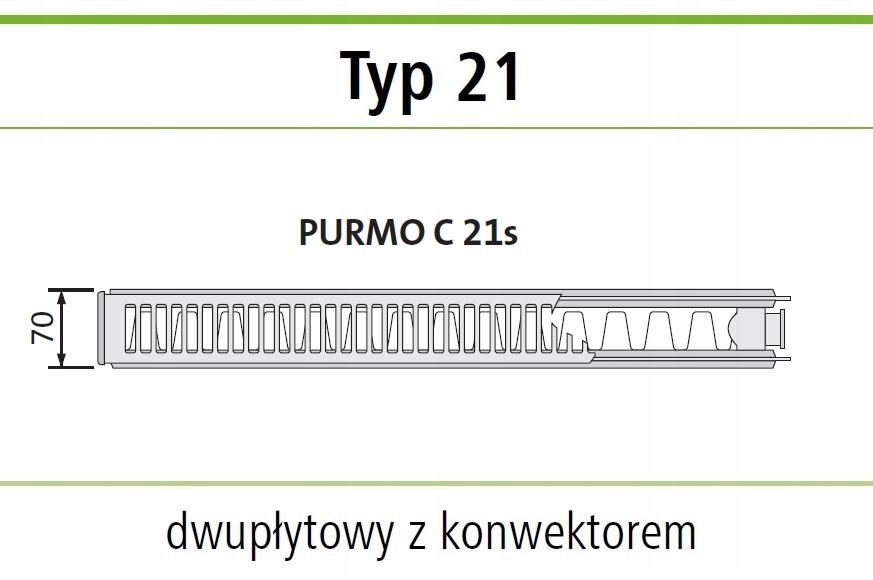 POLSKI Grzejnik stalowy 2 - płytowy PURMO C21 600x1600 C 21 BOCZNY 48h